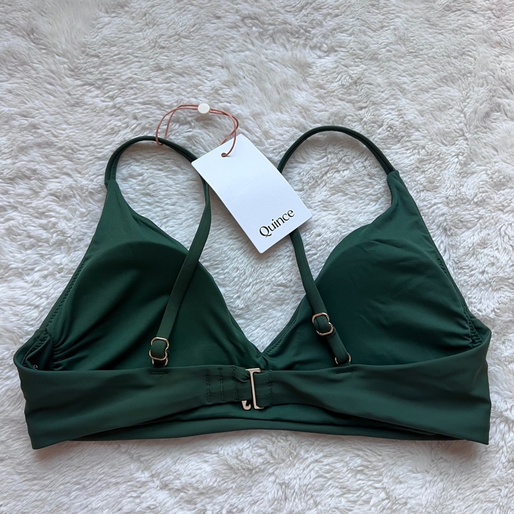 Quince Womens Forest Green Ribbed V-Neck Bikini Top Recycled Size S ATG001 NEW - Picture 4 of 9